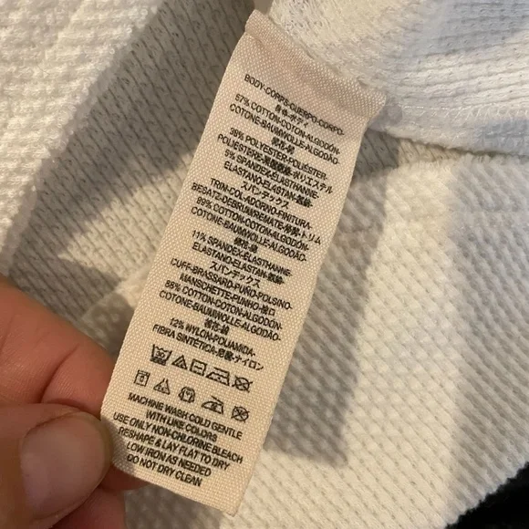 Waffle Knit White Long Sleeve Top With Boho Pattern On Sleeve - Picture 13 of 15